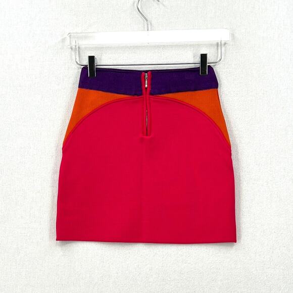 PAOLA BERNARDI Renata Mini Skirt Womens Pink Purple Colorblock Stretch Knit NEW - Picture 4 of 16